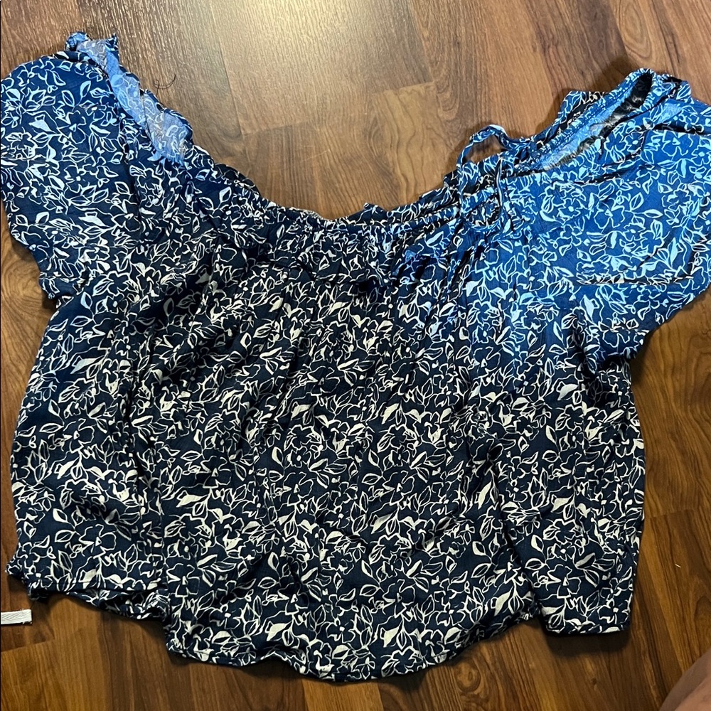 Rewind Navy Floral Off-Shoulder Blouse